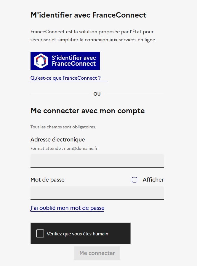 Page de connexion du site de la Sécurité Routière