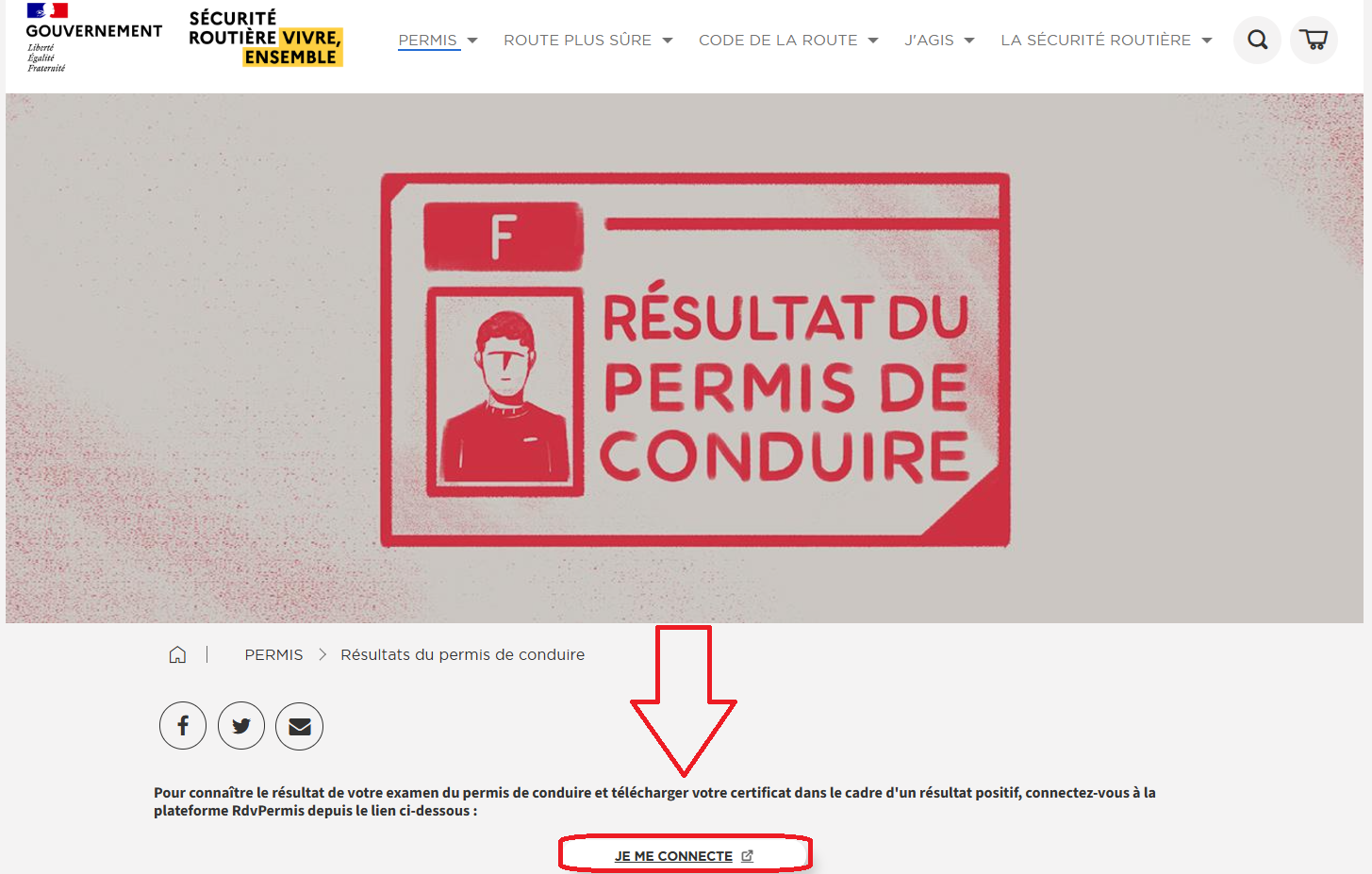 Page d'accueil du site de la Sécurité Routière